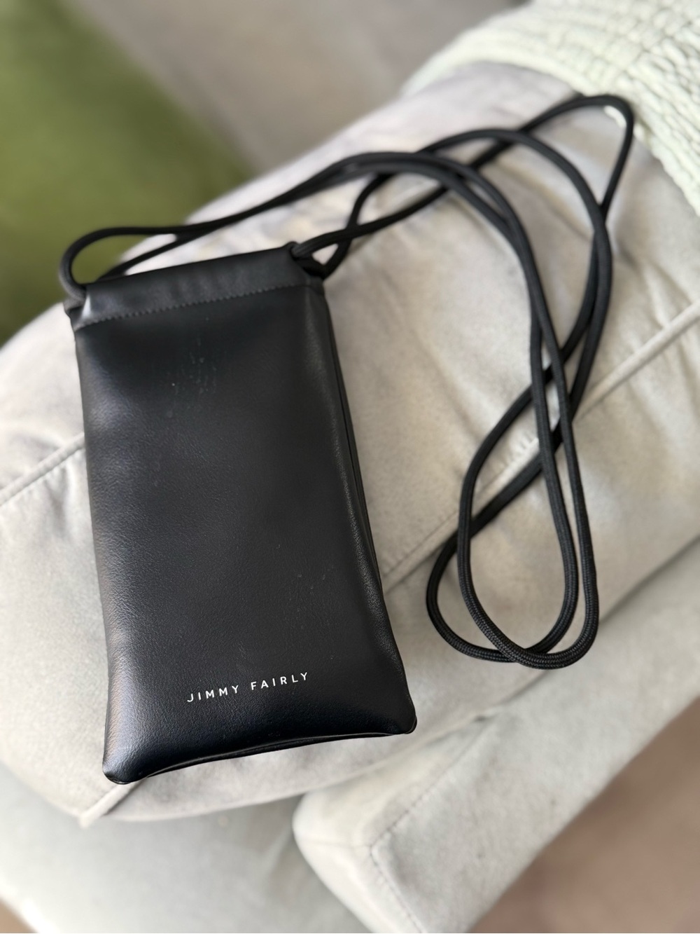 Black Leather Crossbody Phone Pouch